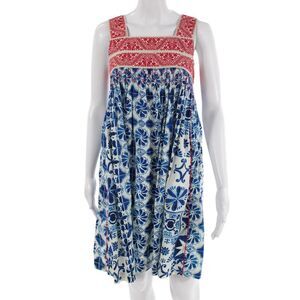 Plenty Women Sundress Blue Floral Square Neck Midi Cotton Sleeveless Size PP